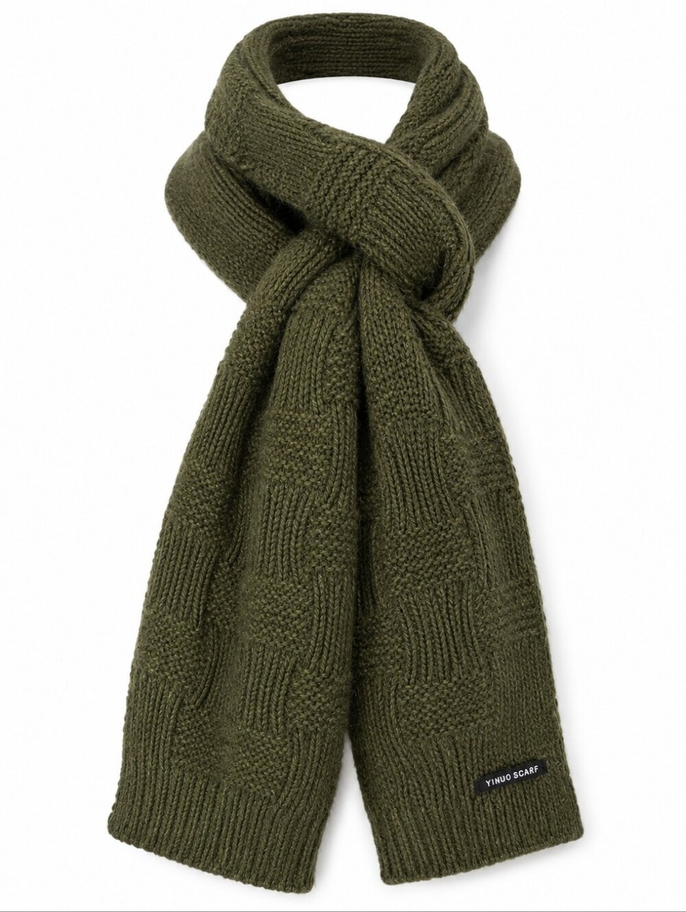 YINUO Olive Green Knit Scarf Soft Cozy Winter Wrap Muffler OS Unisex Academia
